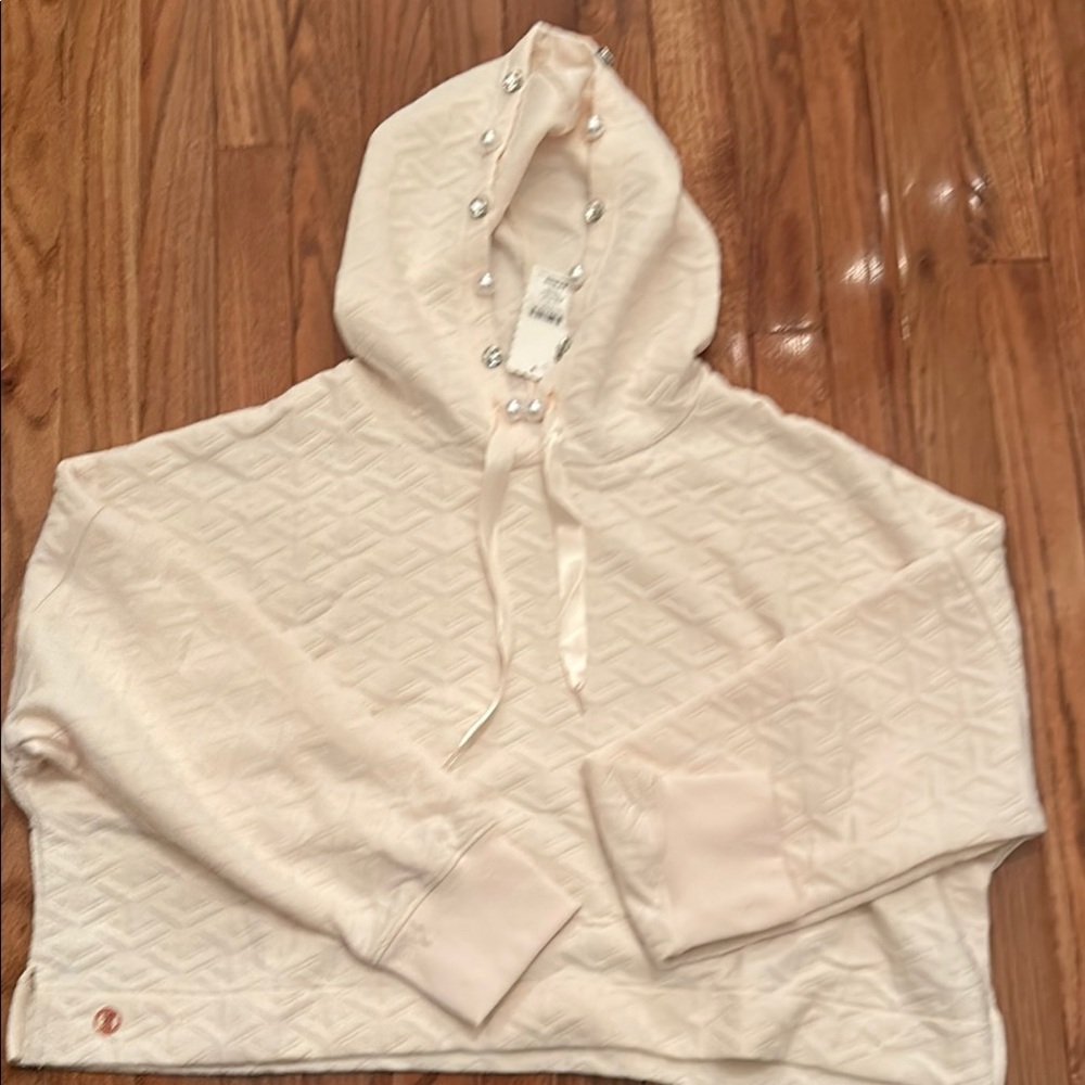NWT Simply Southern soft cream hoodie with pearls and rhinestones